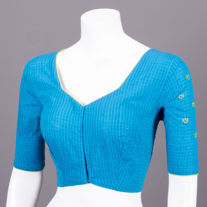 Blue Slub Cotton Embroidered Blouse