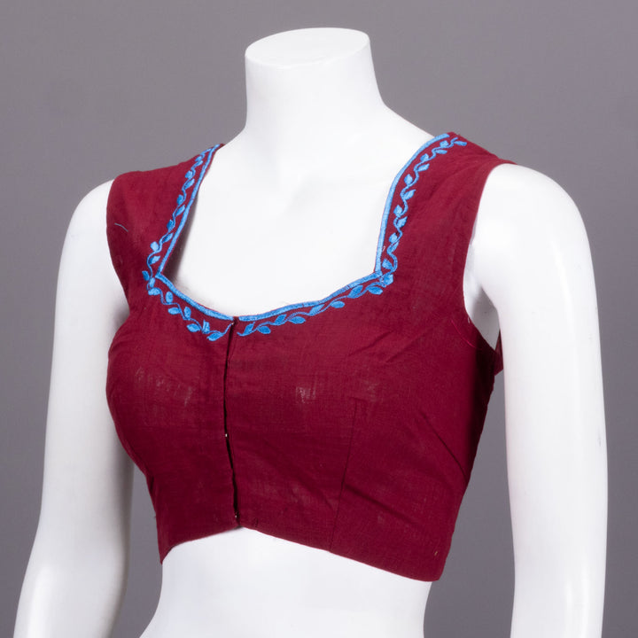 Maroon Slub Cotton Embroidered Blouse