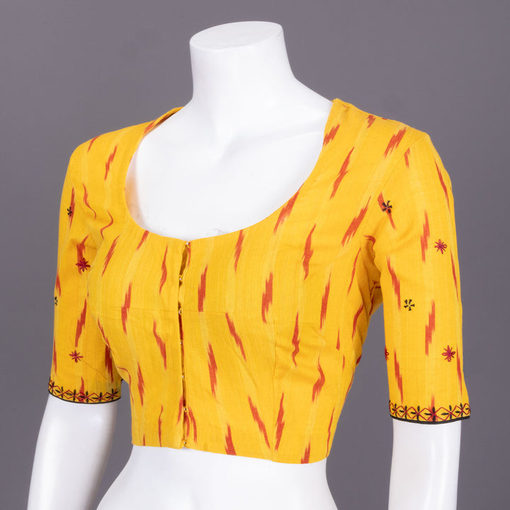 Yellow Ikat Mirror Work Embroidered Cotton Blouse