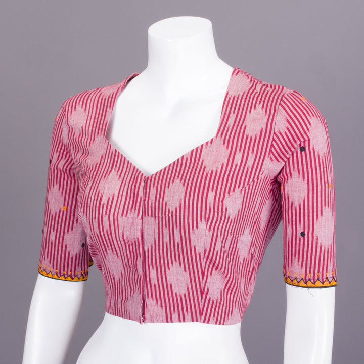 Red Hand Embroidered Ikat Cotton Blouse