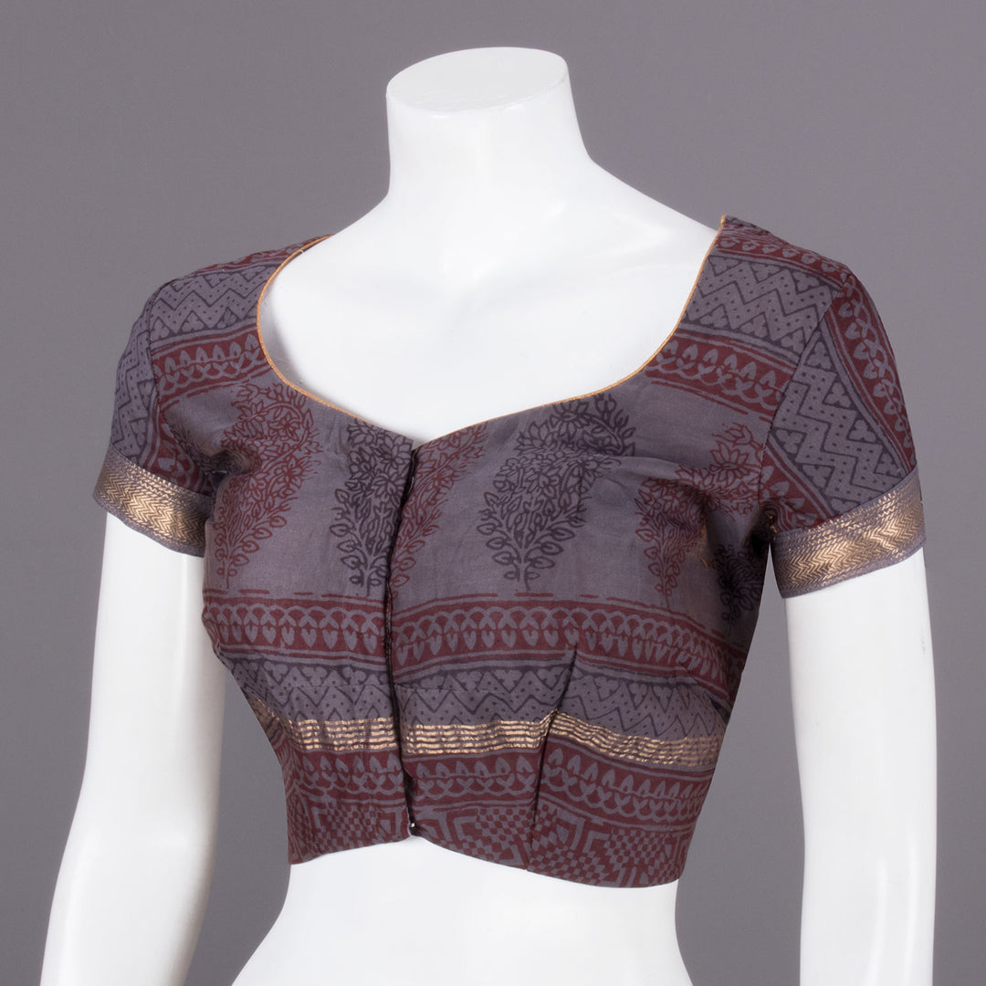 Brown Bagh Printed Silk Cotton Blouse 