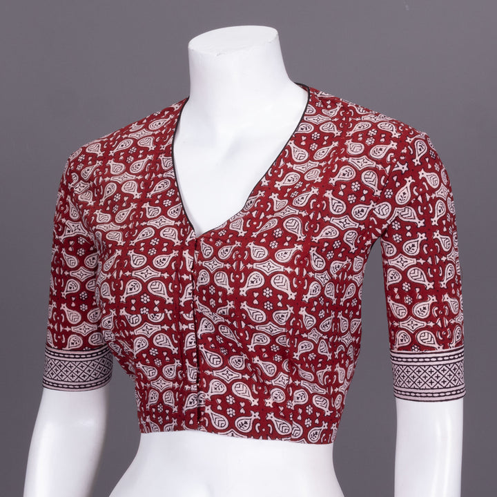 Maroon Bagh Printed Cotton Blouse 10072223