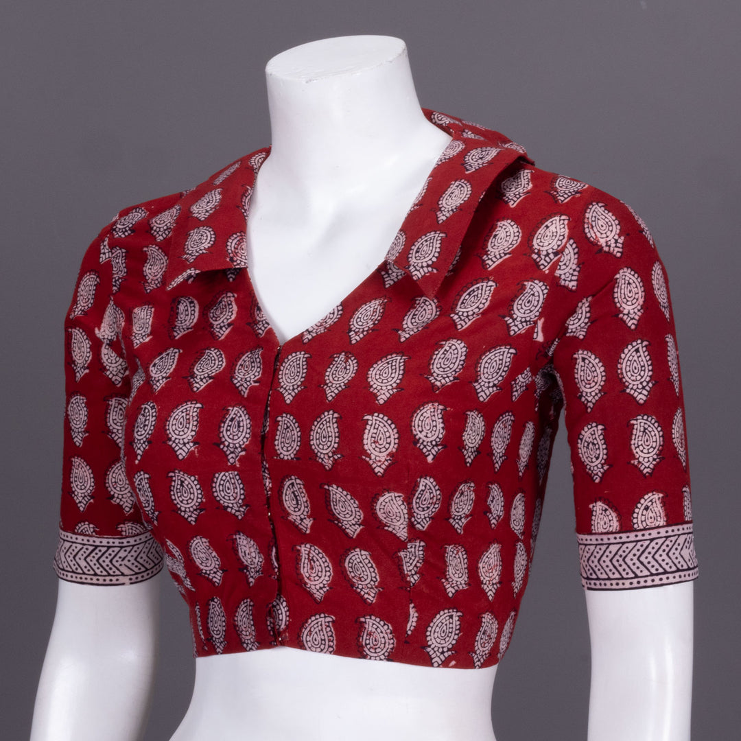 Maroon Bagh Printed Cotton Blouse 10072226