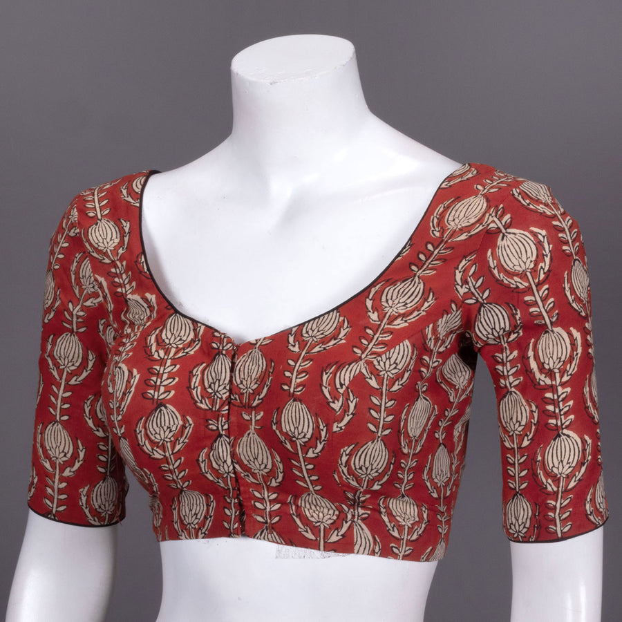 Maroon Hand Block Printed Cotton Blouse 10072258