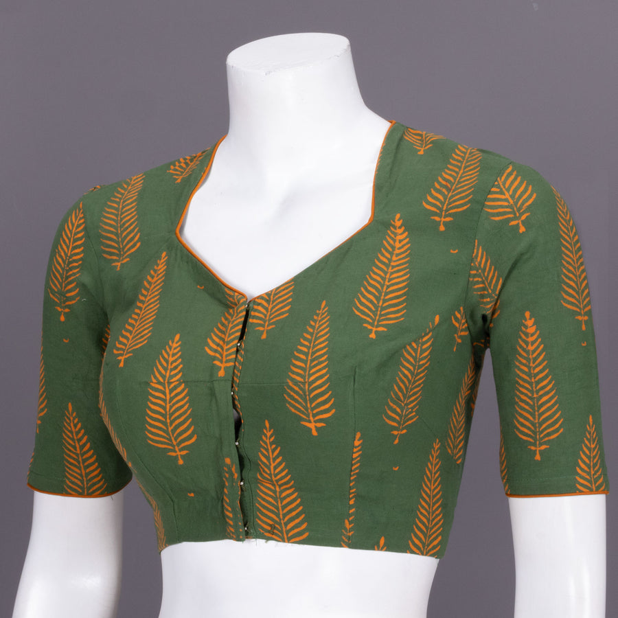 Green Gamthi Printed Cotton Blouse 10072456