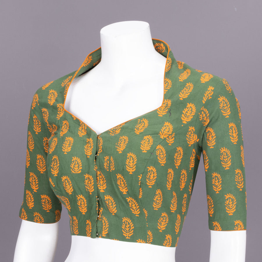 Green Gamthi Printed Cotton Blouse 10072458