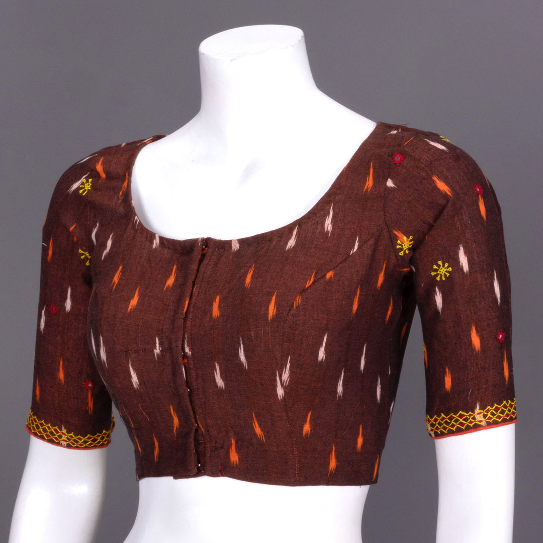 Brown Ikat Mirror Work Cotton Blouse 10072475