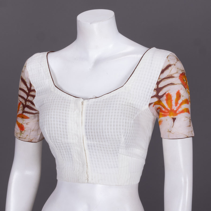 White Batik Hand Painted Cotton Blouse 10072479