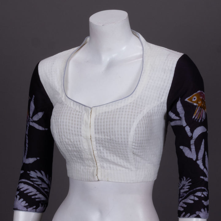 White Batik Hand Painted Cotton Blouse 10072480