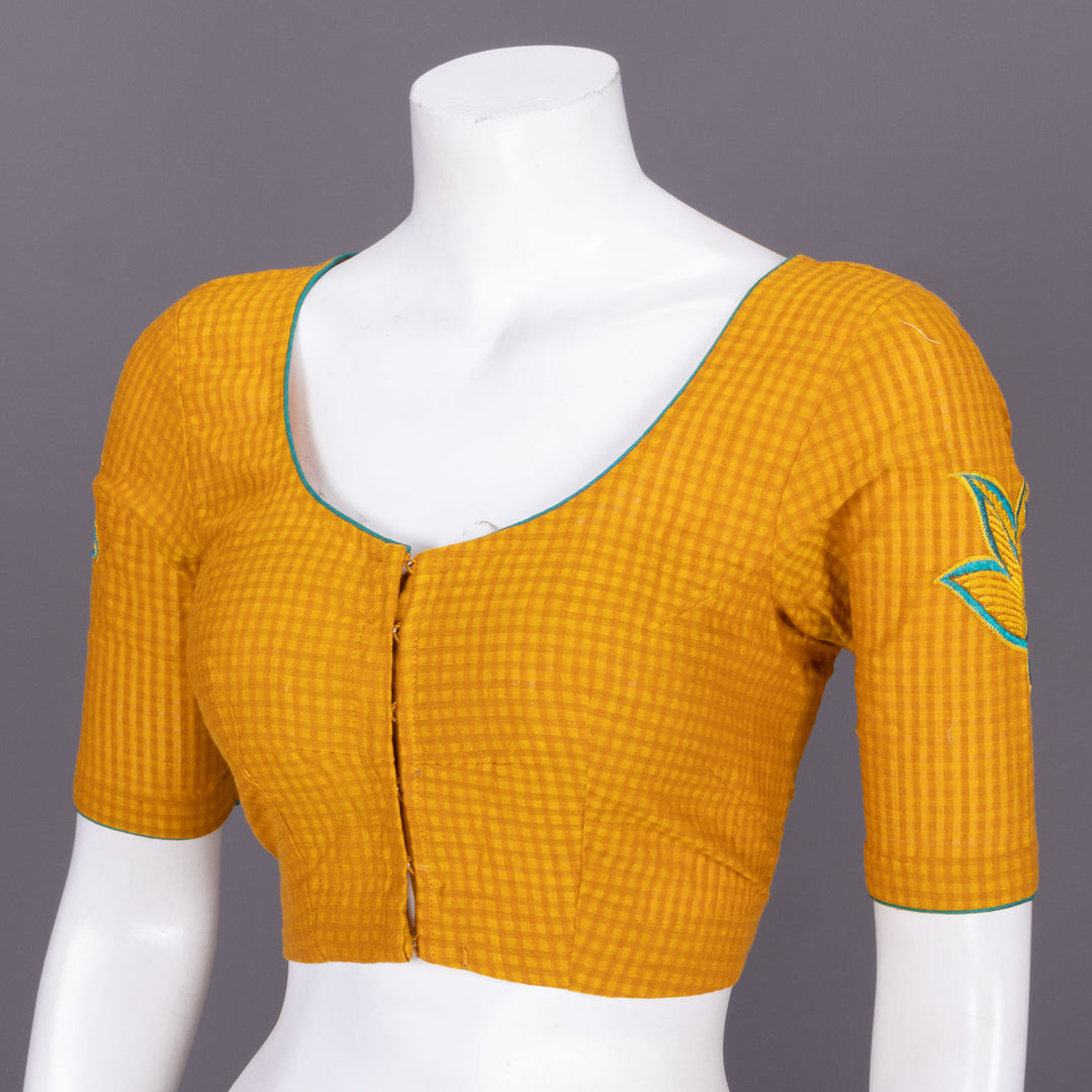 Yellow Slub Cotton Embroidered Blouse 10072495