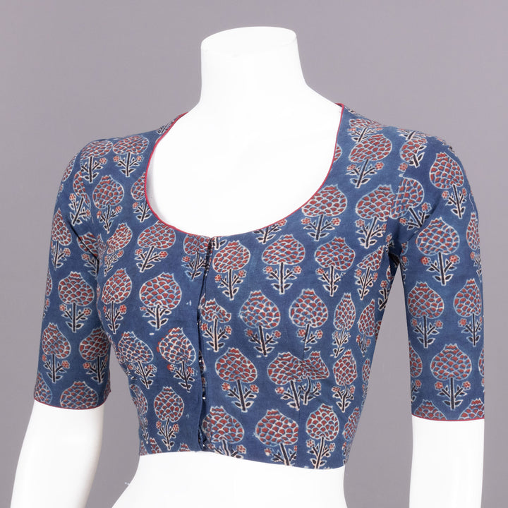 Blue Ajrakh Printed Cotton Blouse 10072502