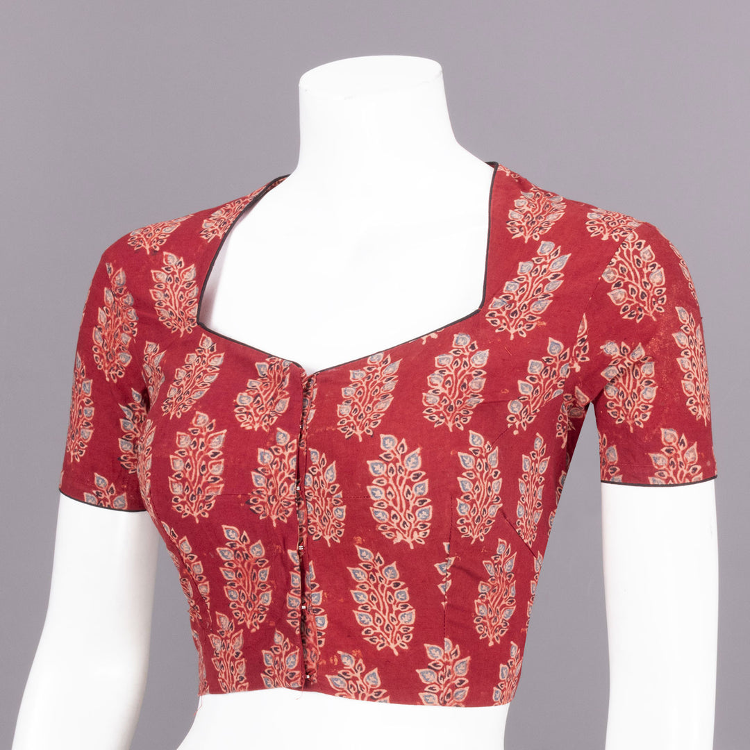 Red Ajrakh Printed Cotton Blouse 