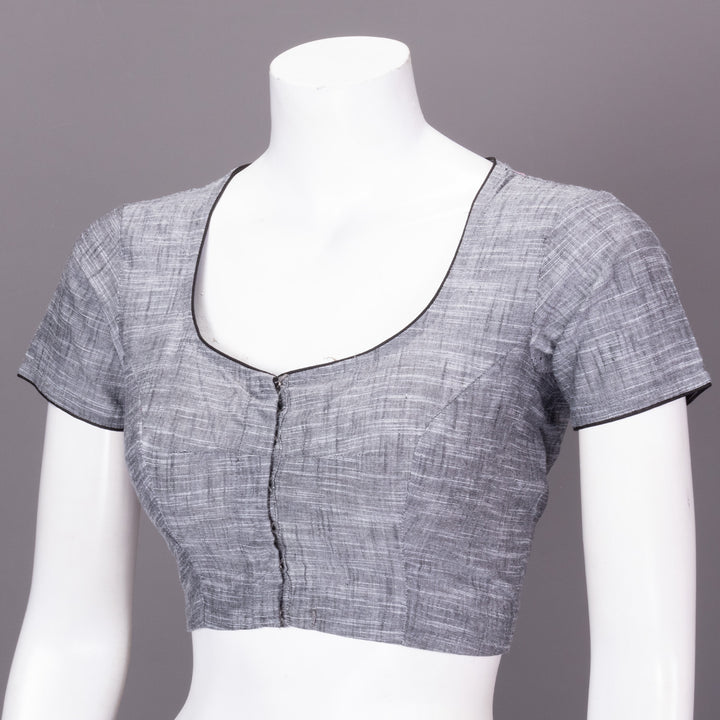 Grey Handcrafted Slub Cotton Solid Style Blouse 10073176