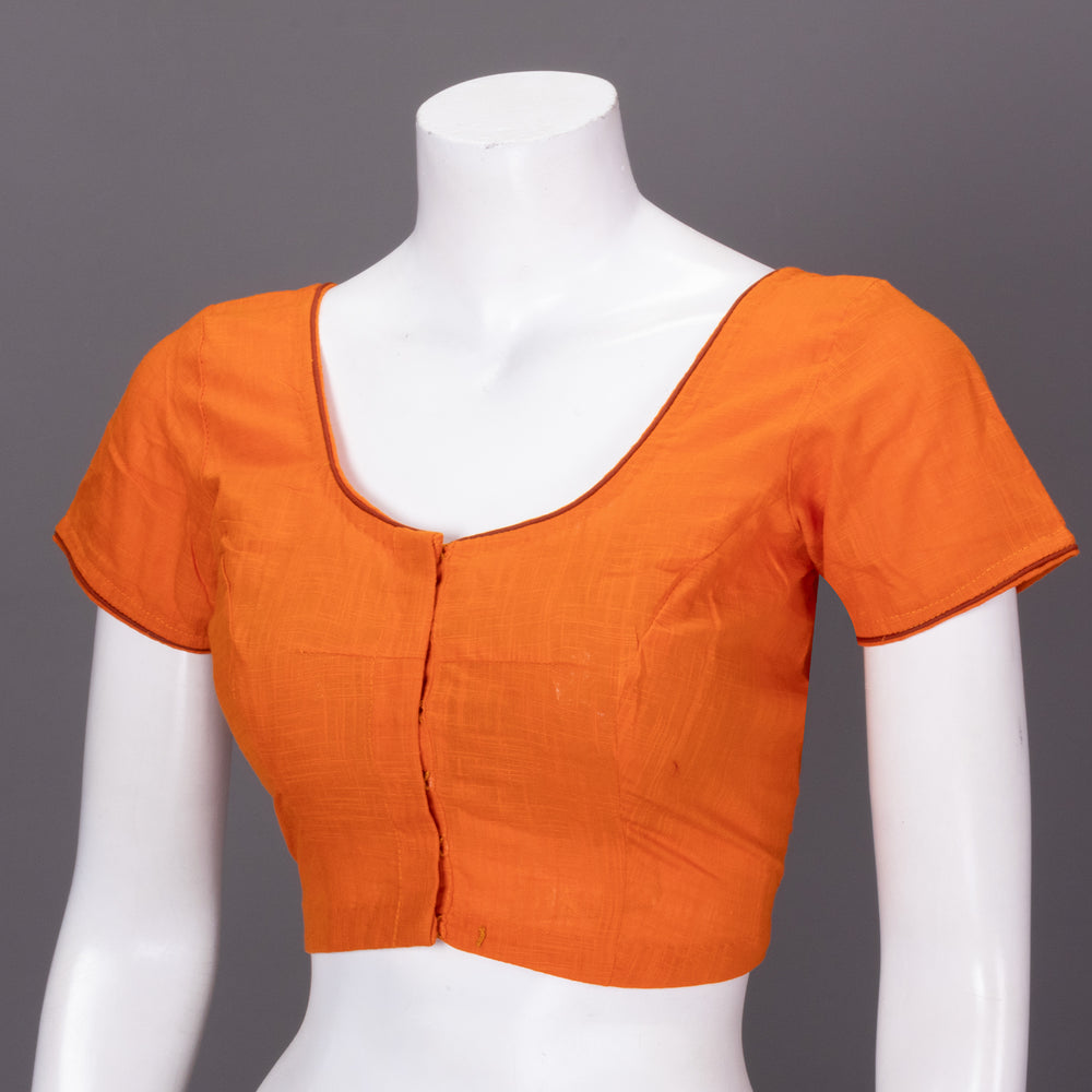 Orange Handcrafted Slub Cotton Solid Style Blouse 10073187