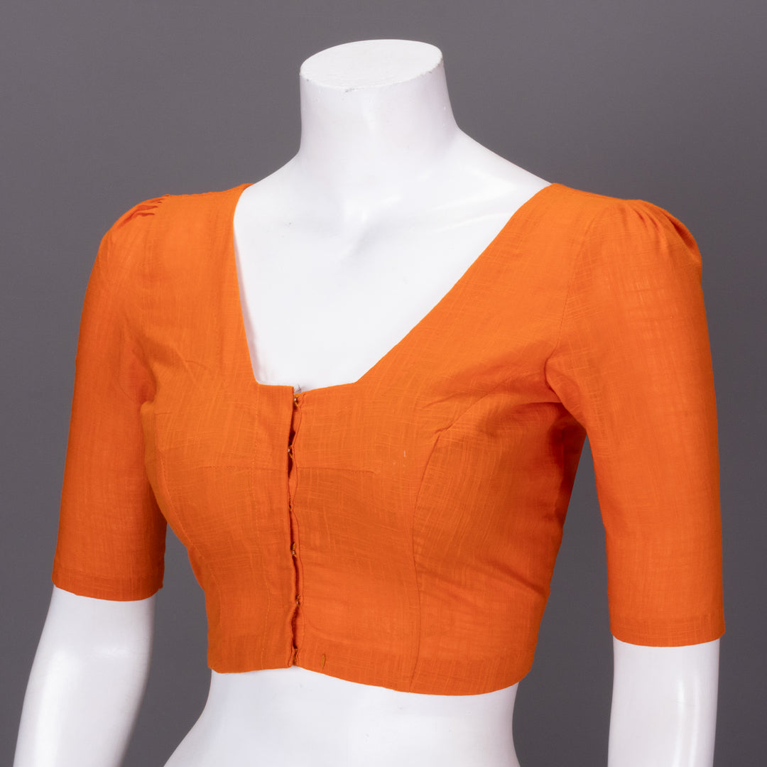 Orange Handcrafted Slub Cotton Solid Style Blouse 10073189