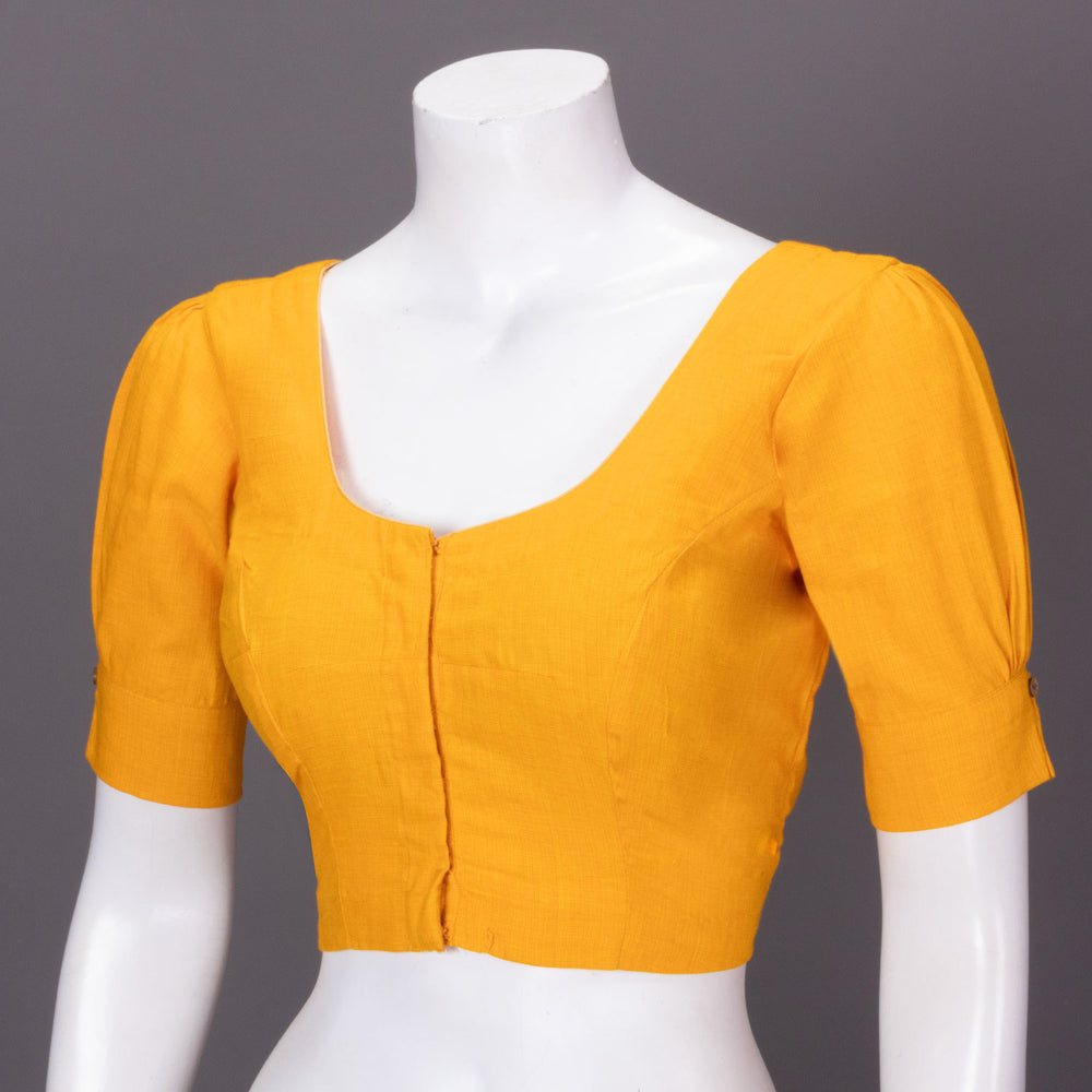 Yellow Handcrafted Slub Cotton Solid Style Blouse 10073192