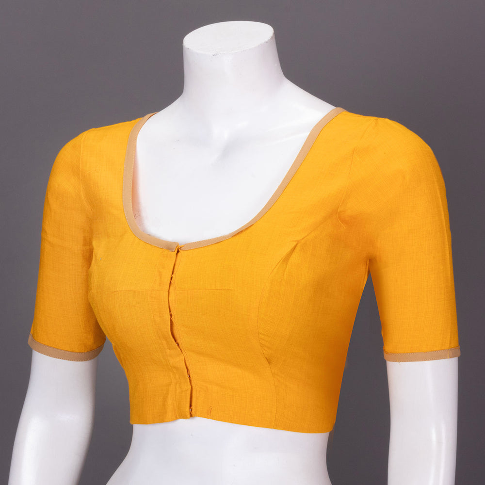 Yellow Handcrafted Slub Cotton Solid Style Blouse 10073193