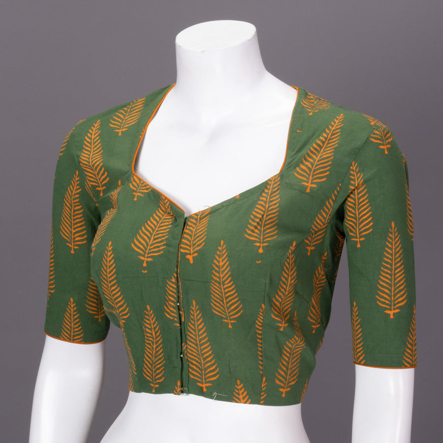 Green Gamthi Printed Cotton Blouse 10073260