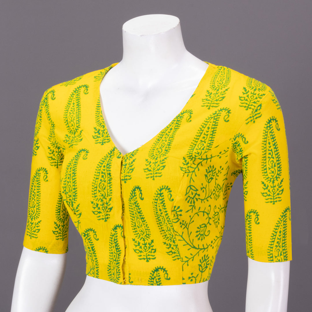 Yellow Gamthi Printed Cotton Blouse 10073265