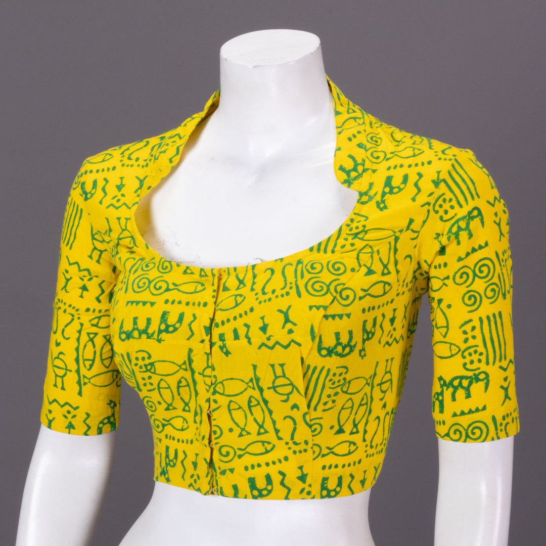 Yellow Gamthi Printed Cotton Blouse 10073268