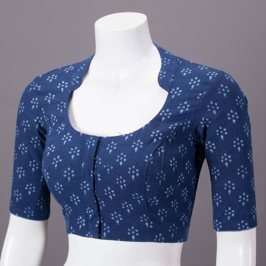 Indigo Hand Block Printed Cotton Blouse 10073293