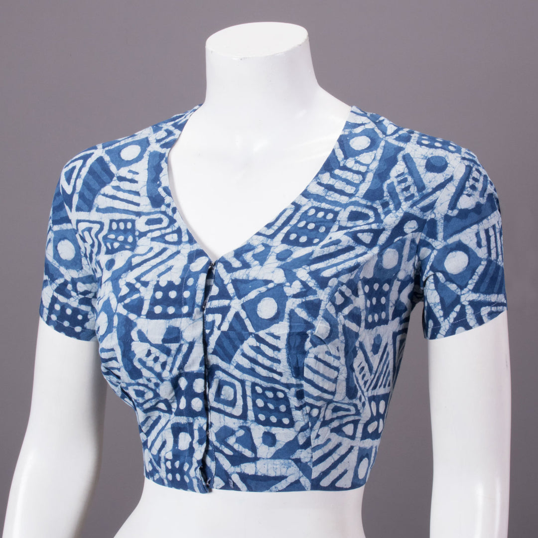 Indigo Hand Block Printed Cotton Blouse 10073294