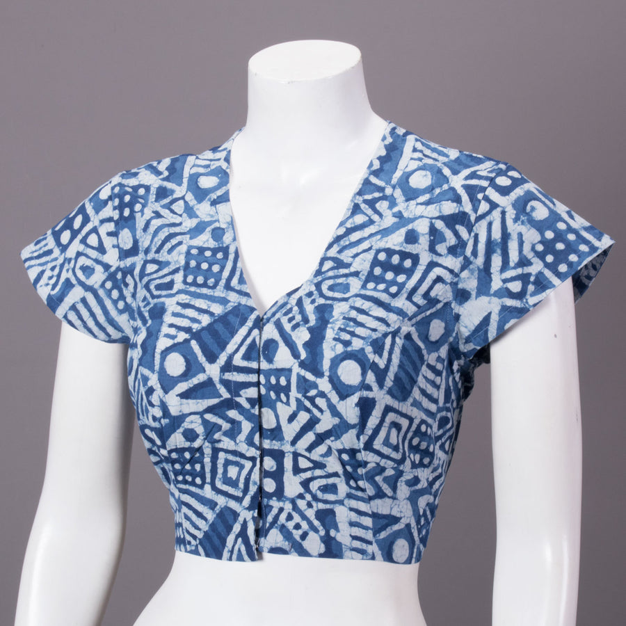 Indigo Hand Block Printed Cotton Blouse 10073295