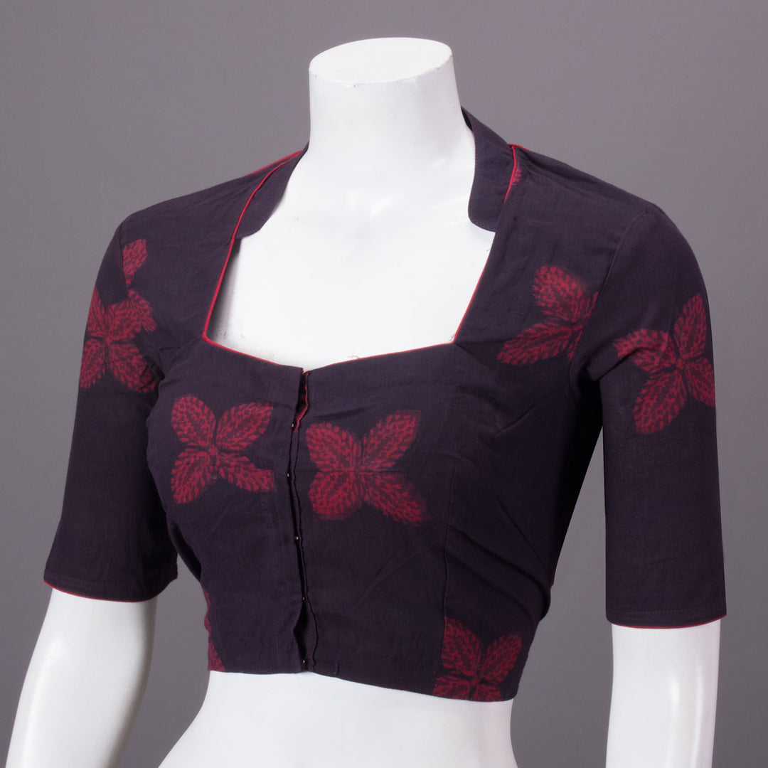 Maroon Hand Block Printed Cotton Blouse 10073300