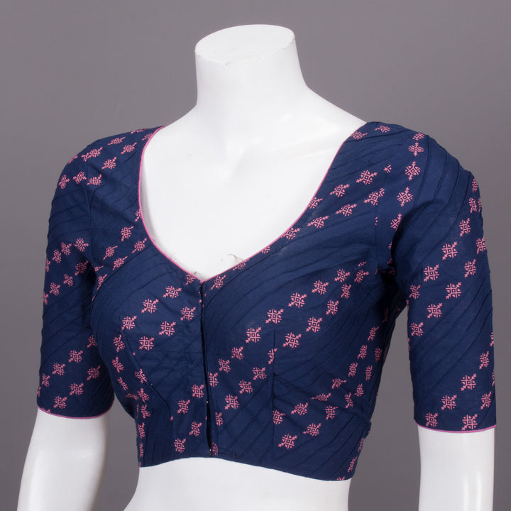 Blue Hand Block Printed Cotton Blouse 10073324