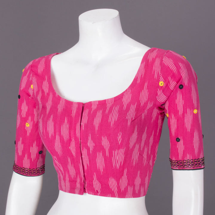 Pink Mirror Work Pochampally Ikat Cotton Blouse 10073397