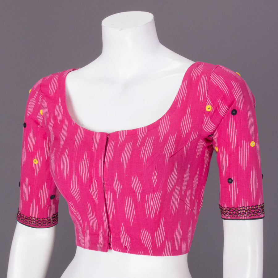 Pink Mirror Work Pochampally Ikat Cotton Blouse 10073397