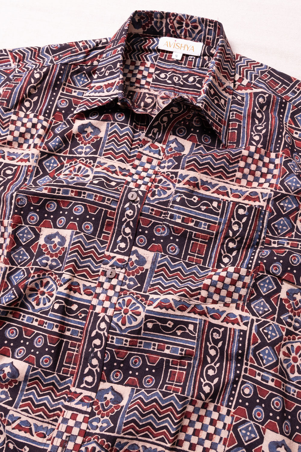 Black Half Sleeve Ajrakh Printed Cotton Mens Shirt