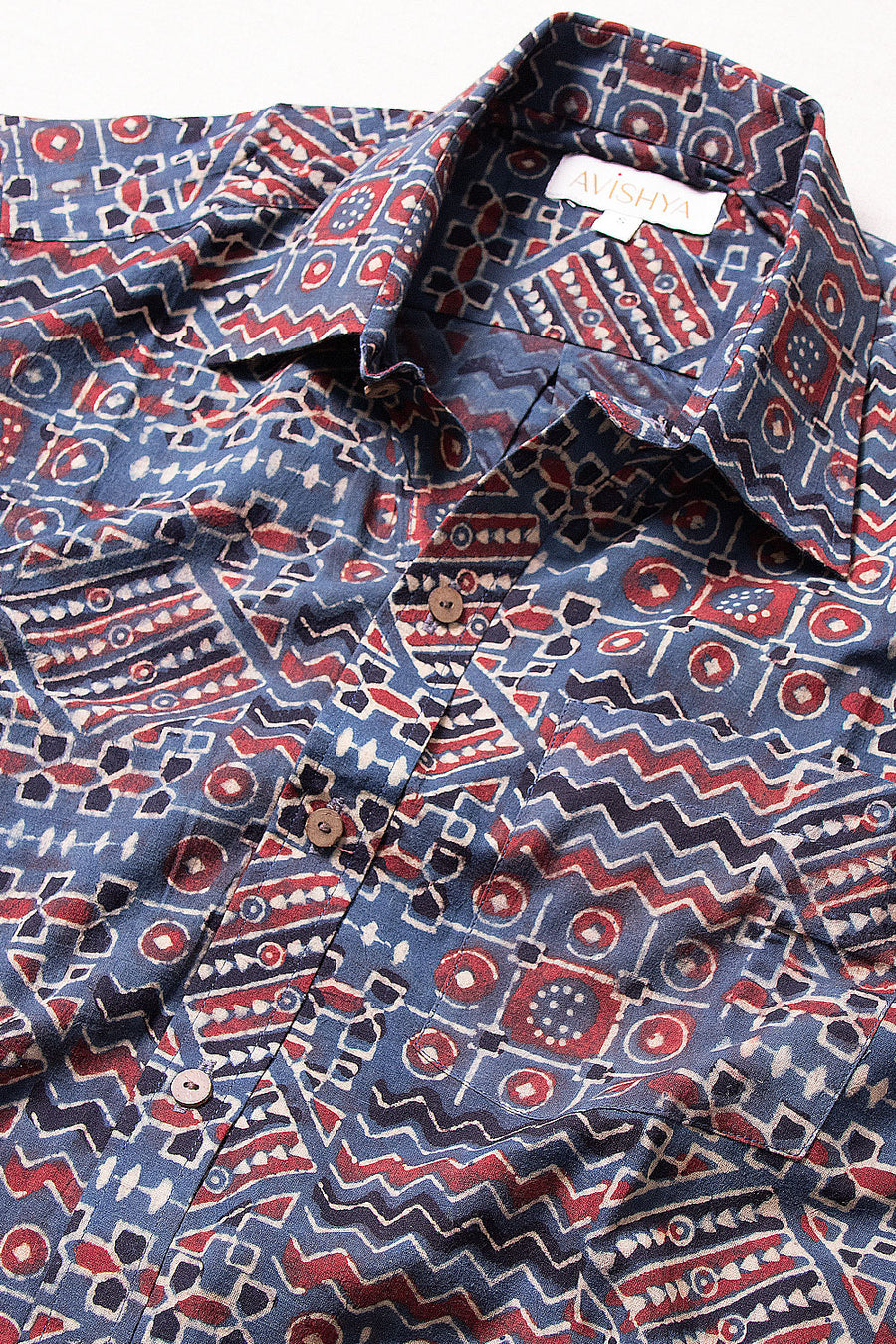 Blue Ajrakh Printed Cotton Mens Shirt 