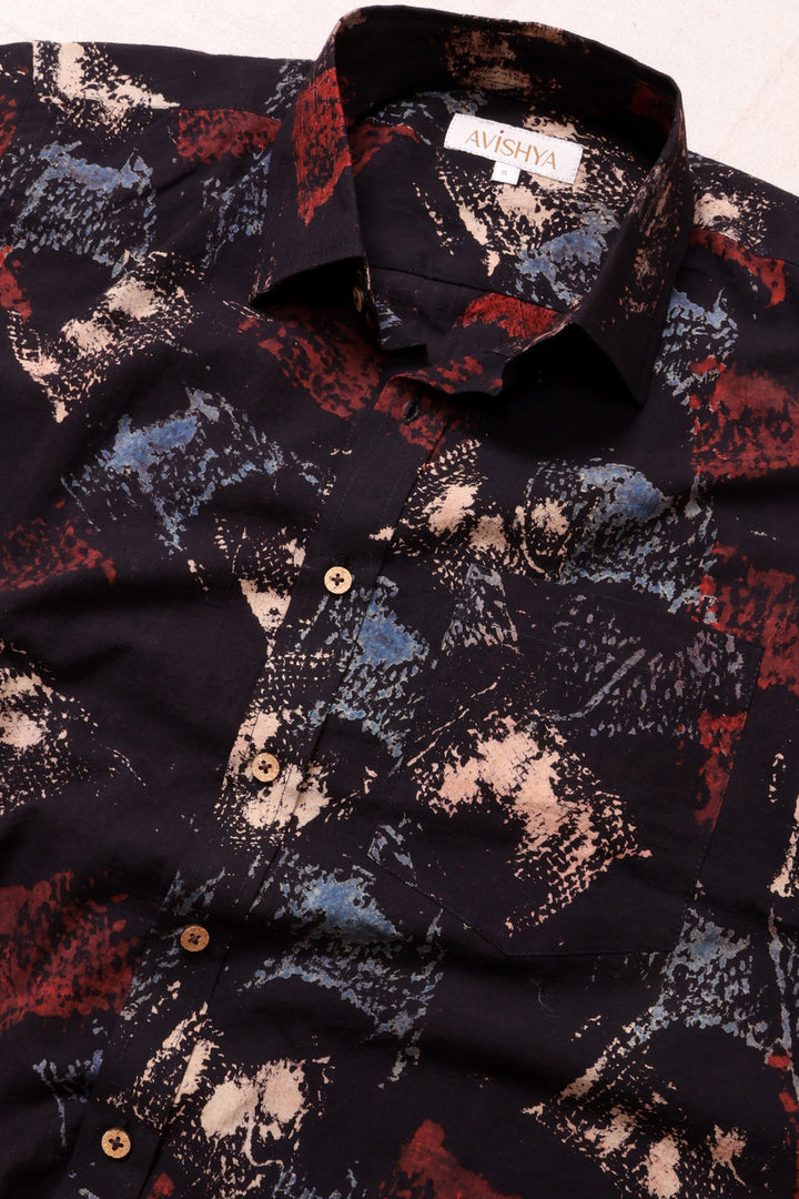 Black Half Sleeve Ajrakh Printed Cotton Mens shirt 10072721