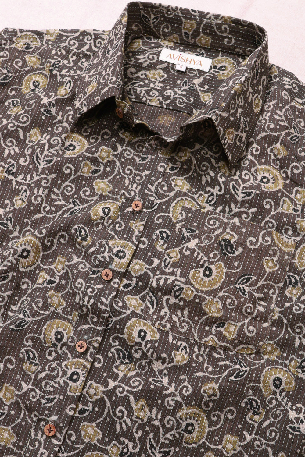 Brown Half Sleeve Ajrakh Printed Cotton Mens Shirt 10072909