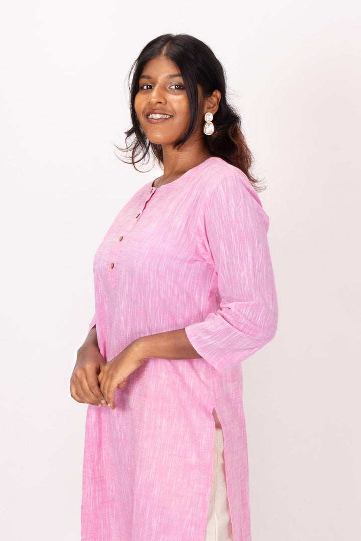 Pink Handcrafted Slub Cotton Kurta 10073156