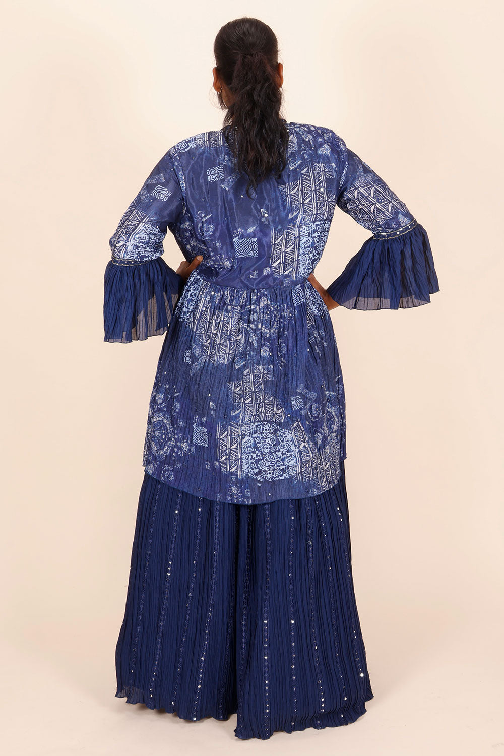 Blue Net Silk Embroidered Jacket Lehenga 10068661