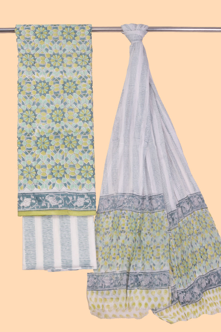 Olive Green 3-Piece Mulmul Cotton Salwar Suit Material 10070119