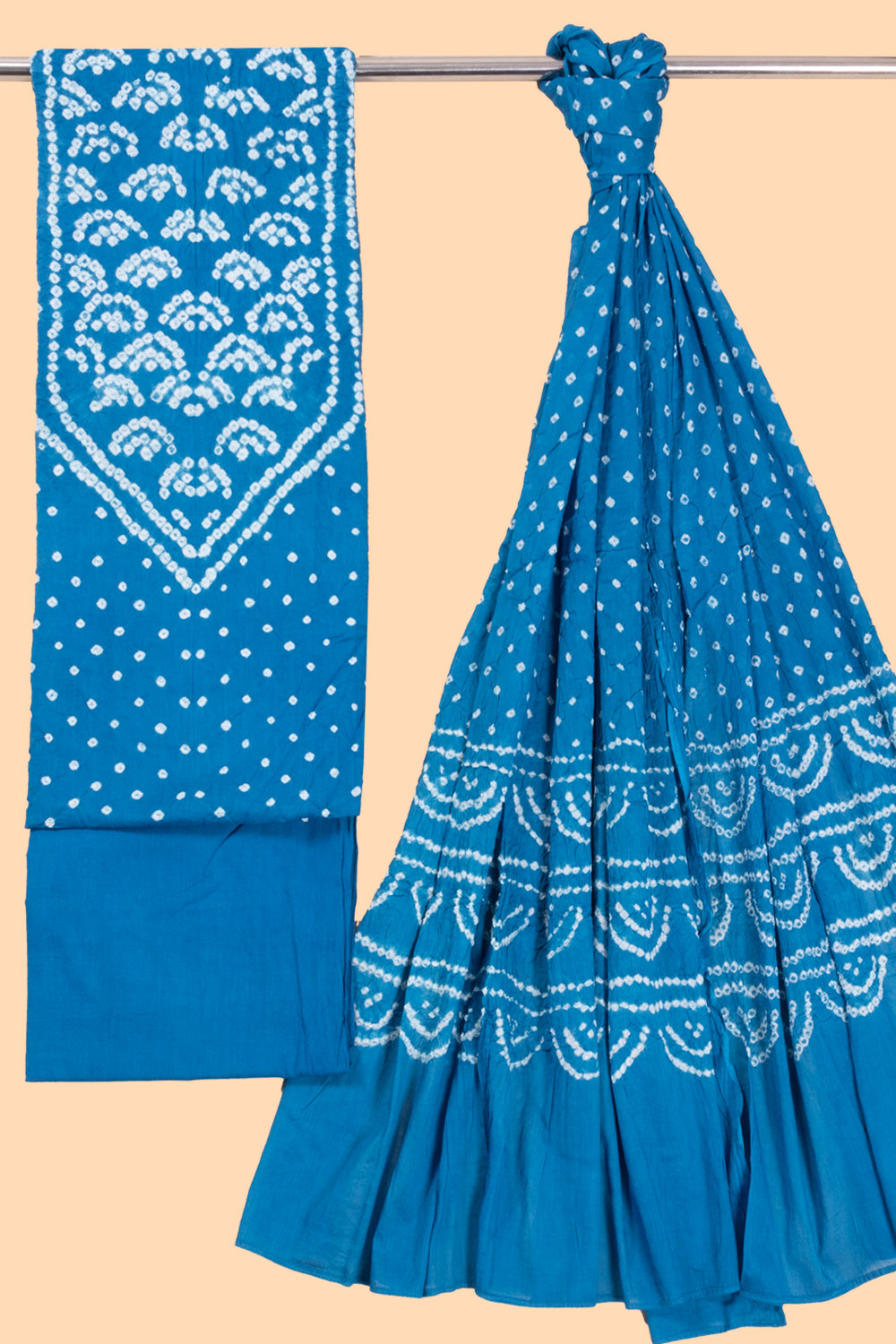 Blue  Bandhani Cotton 3-Piece Salwar Suit Material 