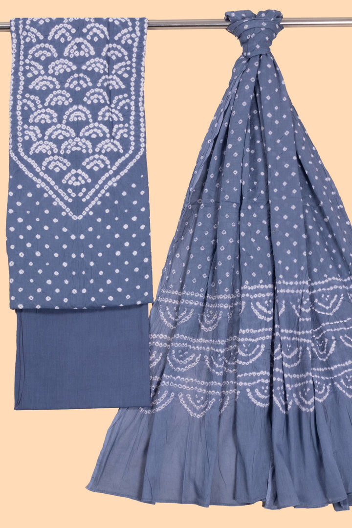 Blue Bandhani Cotton 3-Piece Salwar Suit Material 10071149