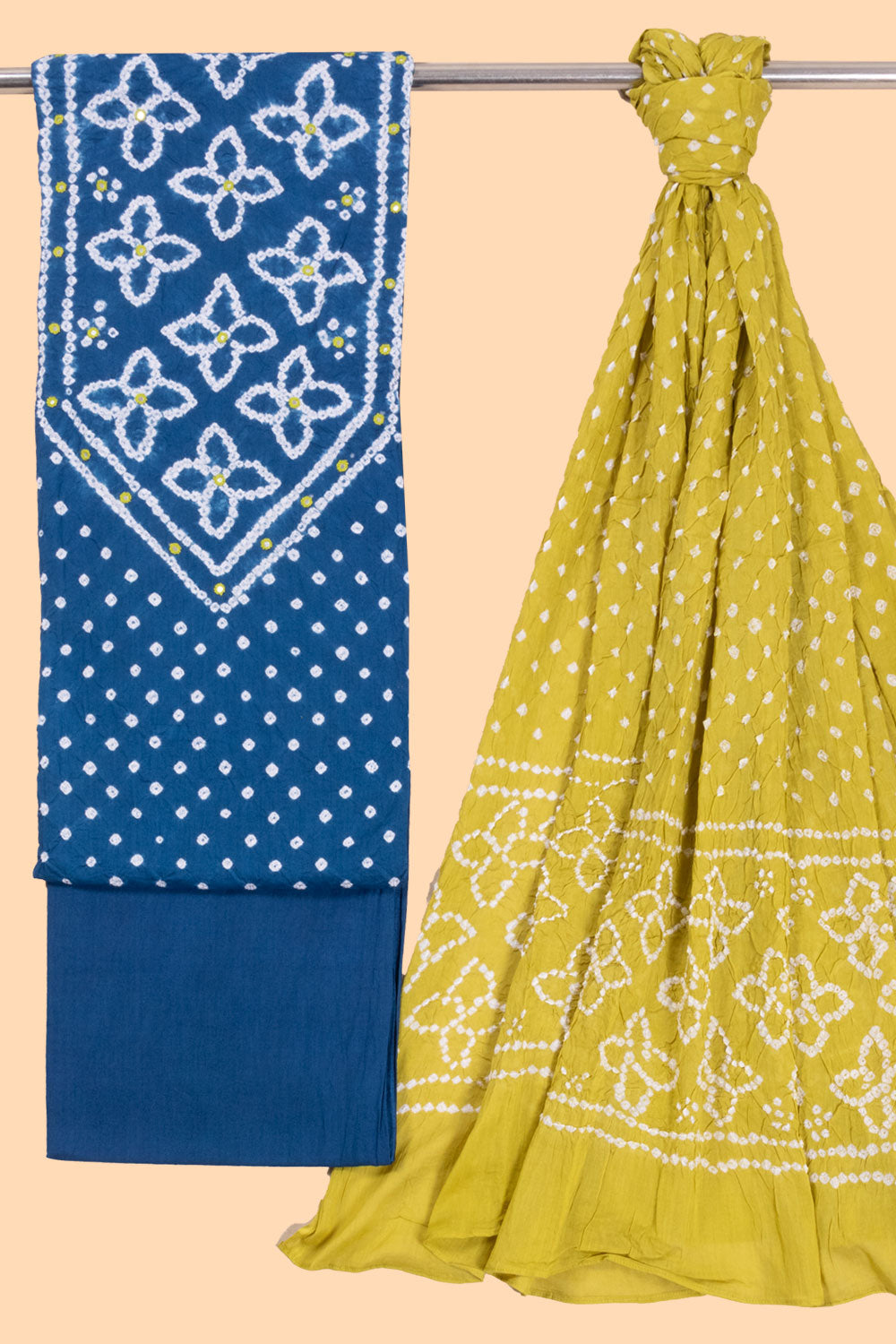 Azure Blue Bandhani Cotton 3-Piece Salwar Suit Material