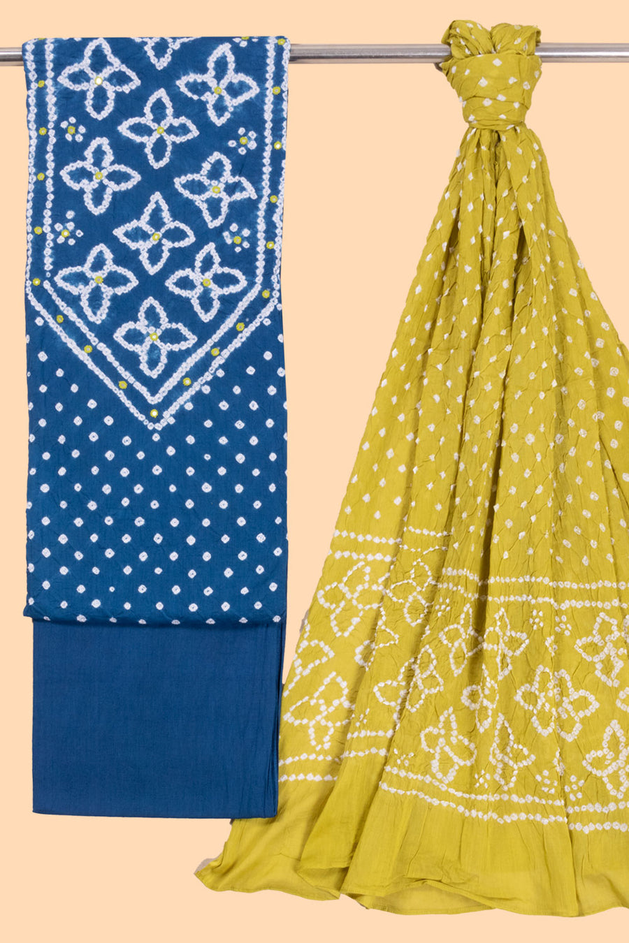 Azure Blue Bandhani Cotton 3-Piece Salwar Suit Material