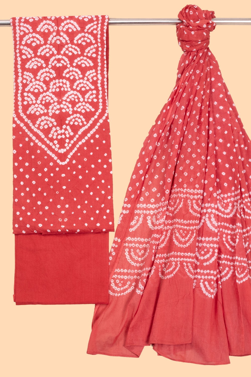 Red Bandhani Cotton 3-Piece Salwar Suit Material 