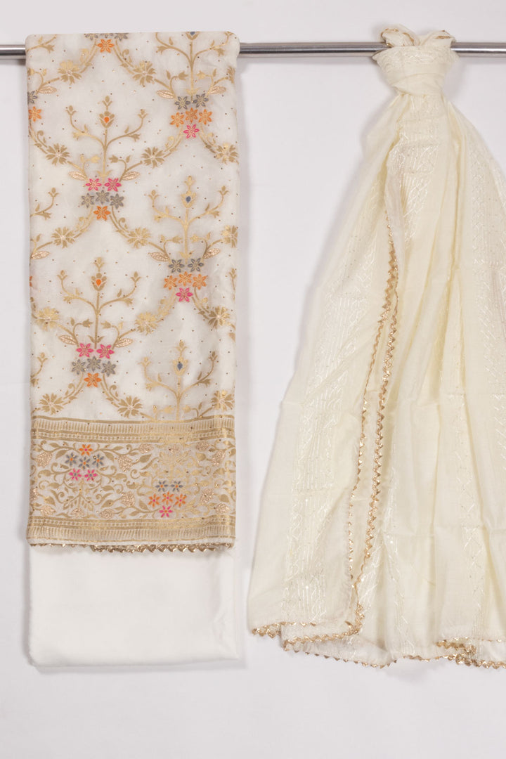 White Blended Silk 3-Piece Salwar Suit Material