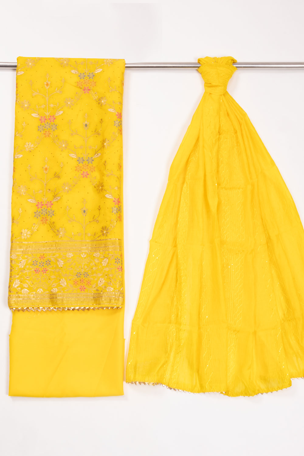 Yellow Blended Silk 3-Piece Salwar Suit Material