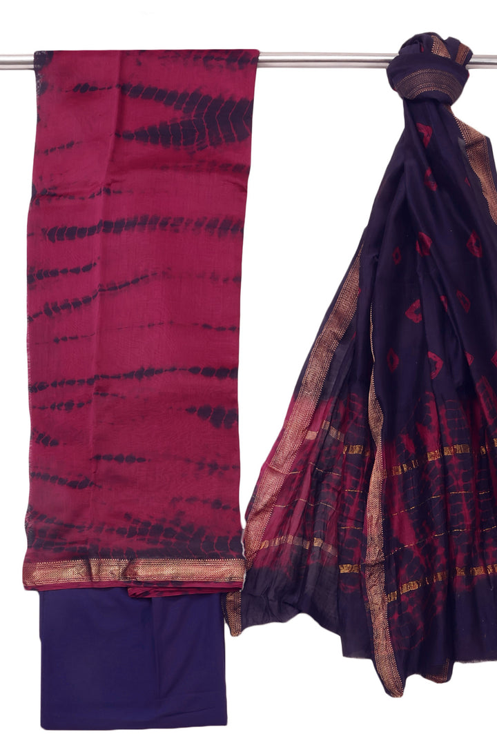 Maroon Shibori Printed Silk Cotton 3 Piece Salwar Suit Material 10072930