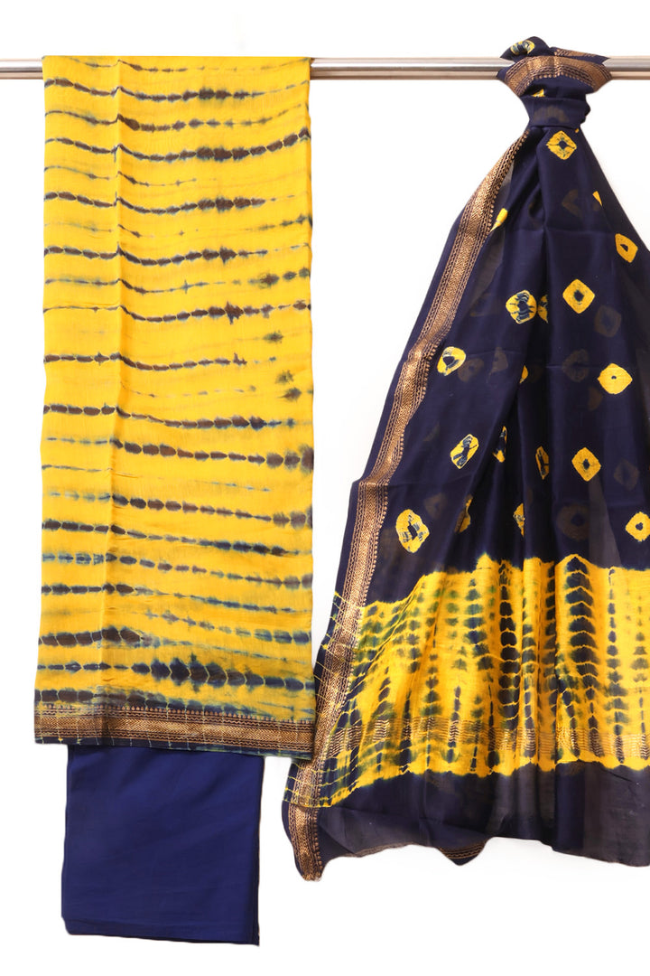 Yellow Shibori Printed Silk Cotton 3 Piece Salwar Suit Material 10072935