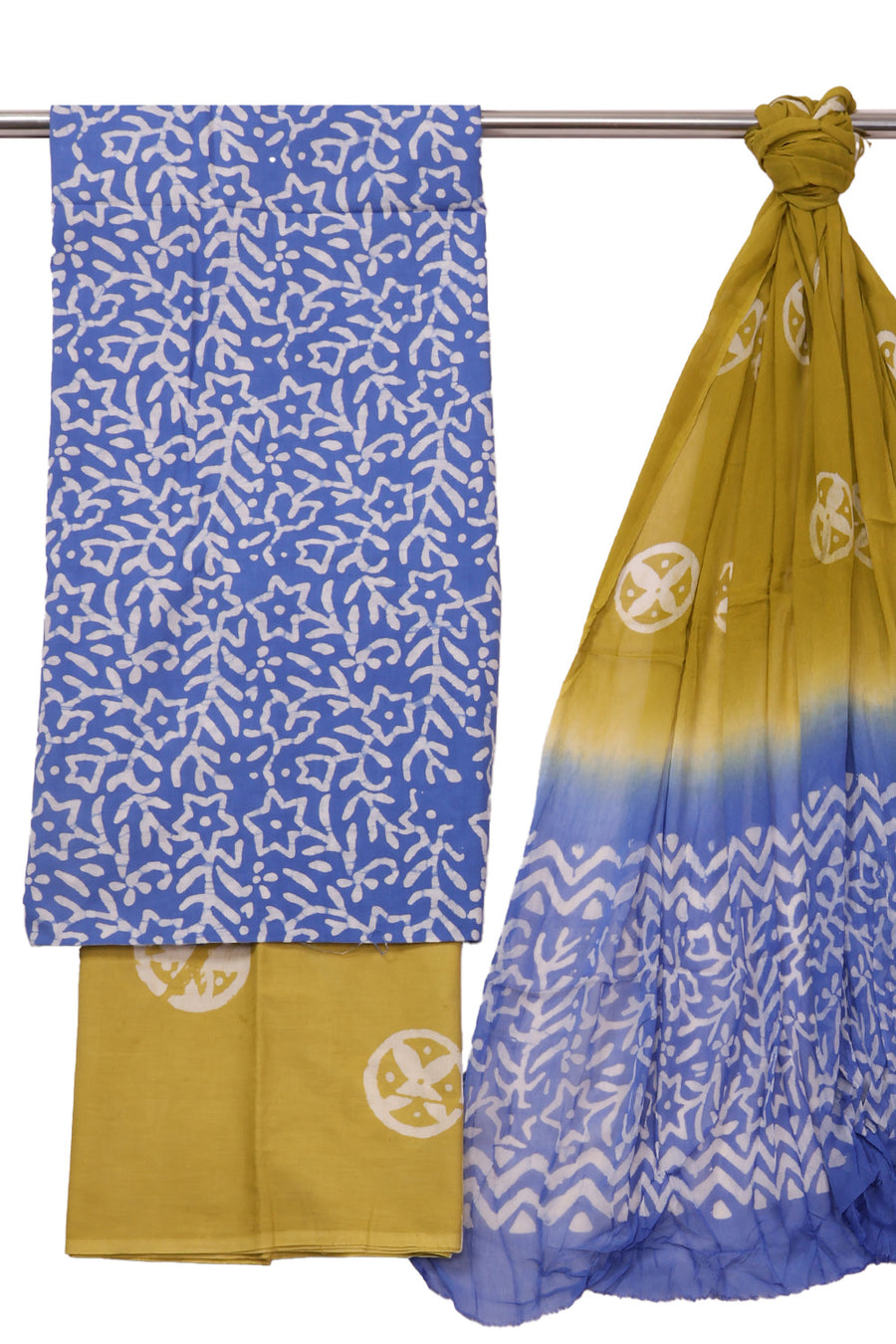 Blue Handblock Printed Cotton 3-Piece Salwar Suit Material 10072963