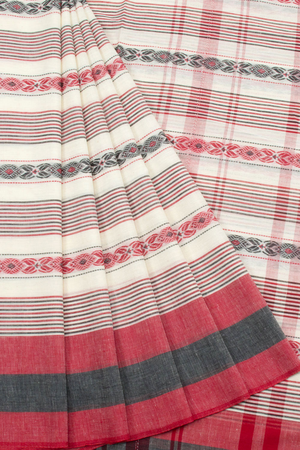 White Handloom Dhaniakhali Cotton Saree 10062600