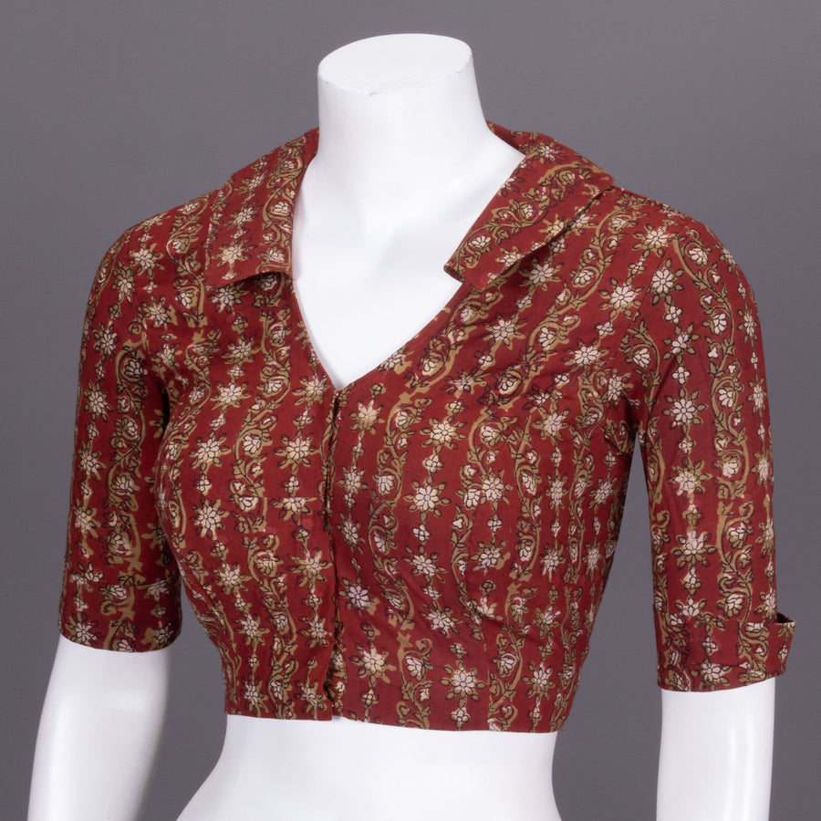 Maroon Jahota  Printed Cotton Blouse 10072522